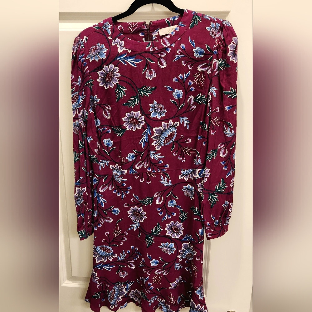 LOFT Floral Long Sleeve Ruffle Dress